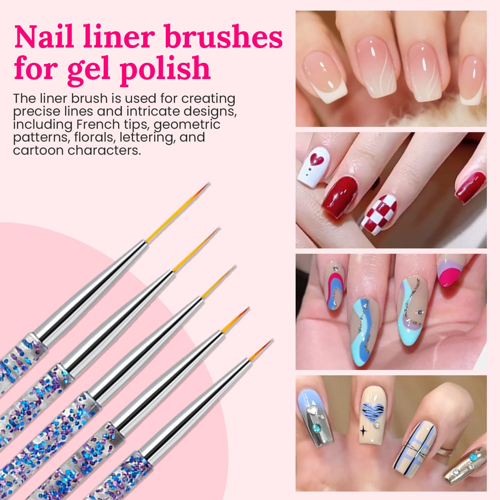 ESUOHYM nail liner brushes closeup for precise lines and patterns.