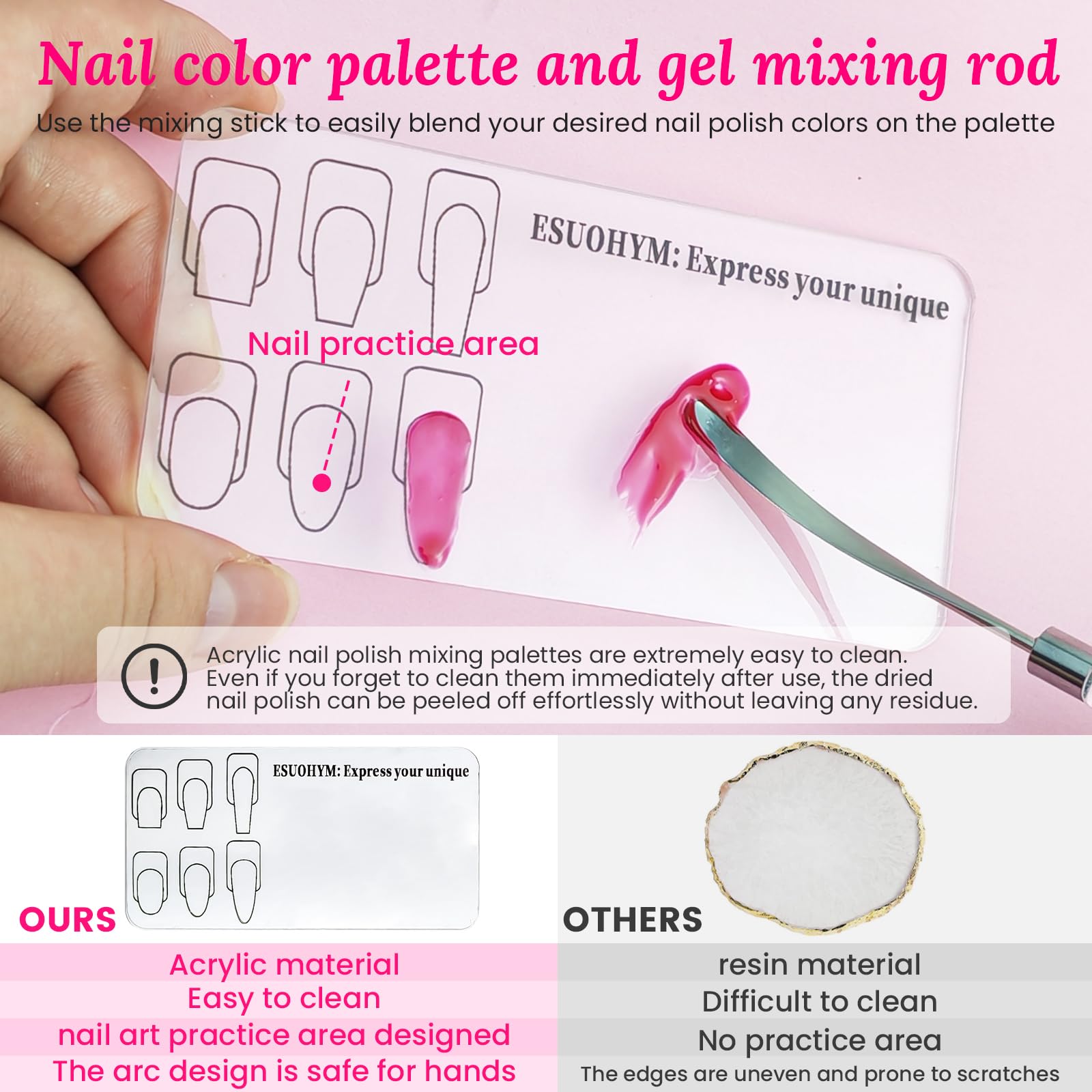 ESUOHYM nail palette with mixing rod for color blending.