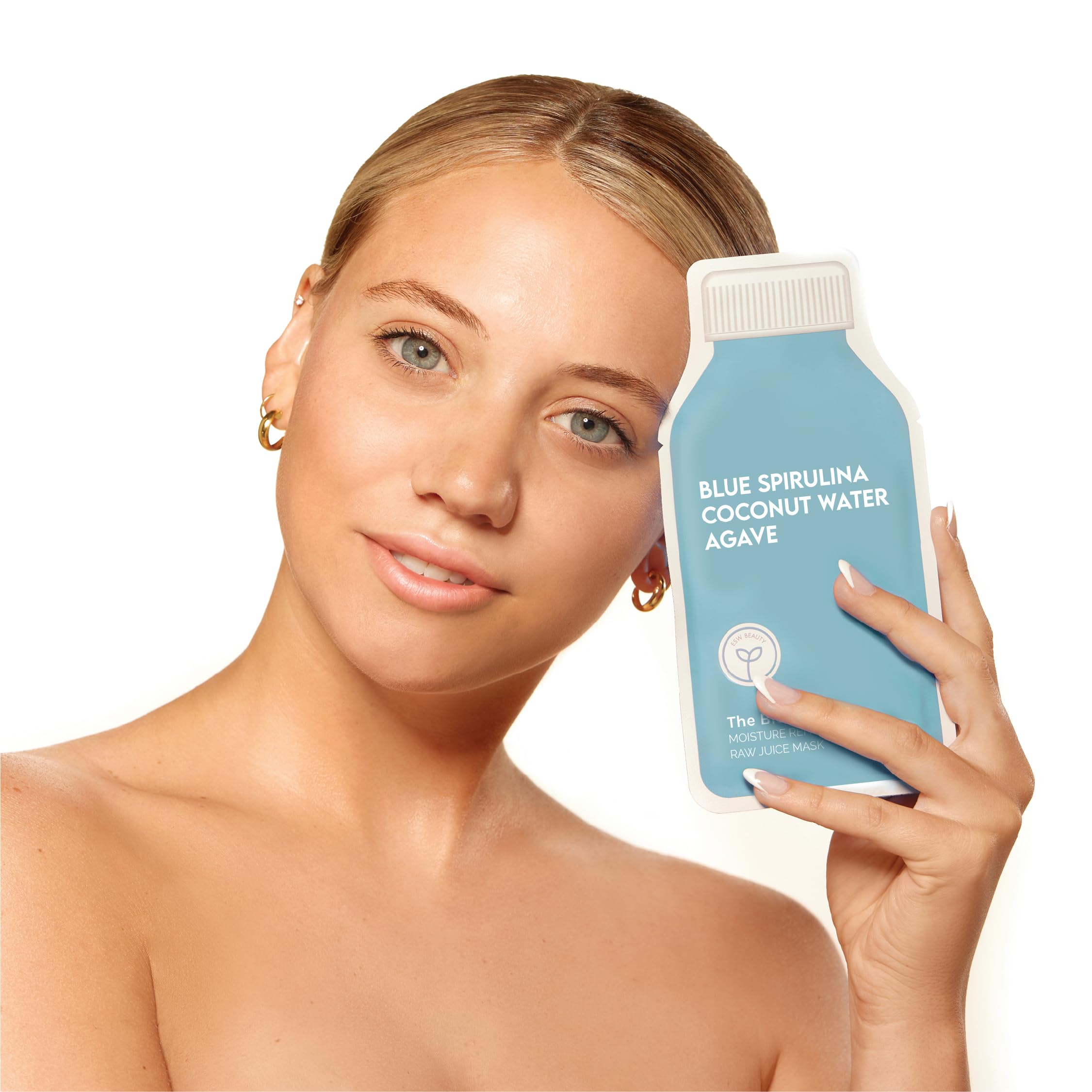 Blue spirulina details on ESW Beauty The Blue Dream mask for revitalized skin.