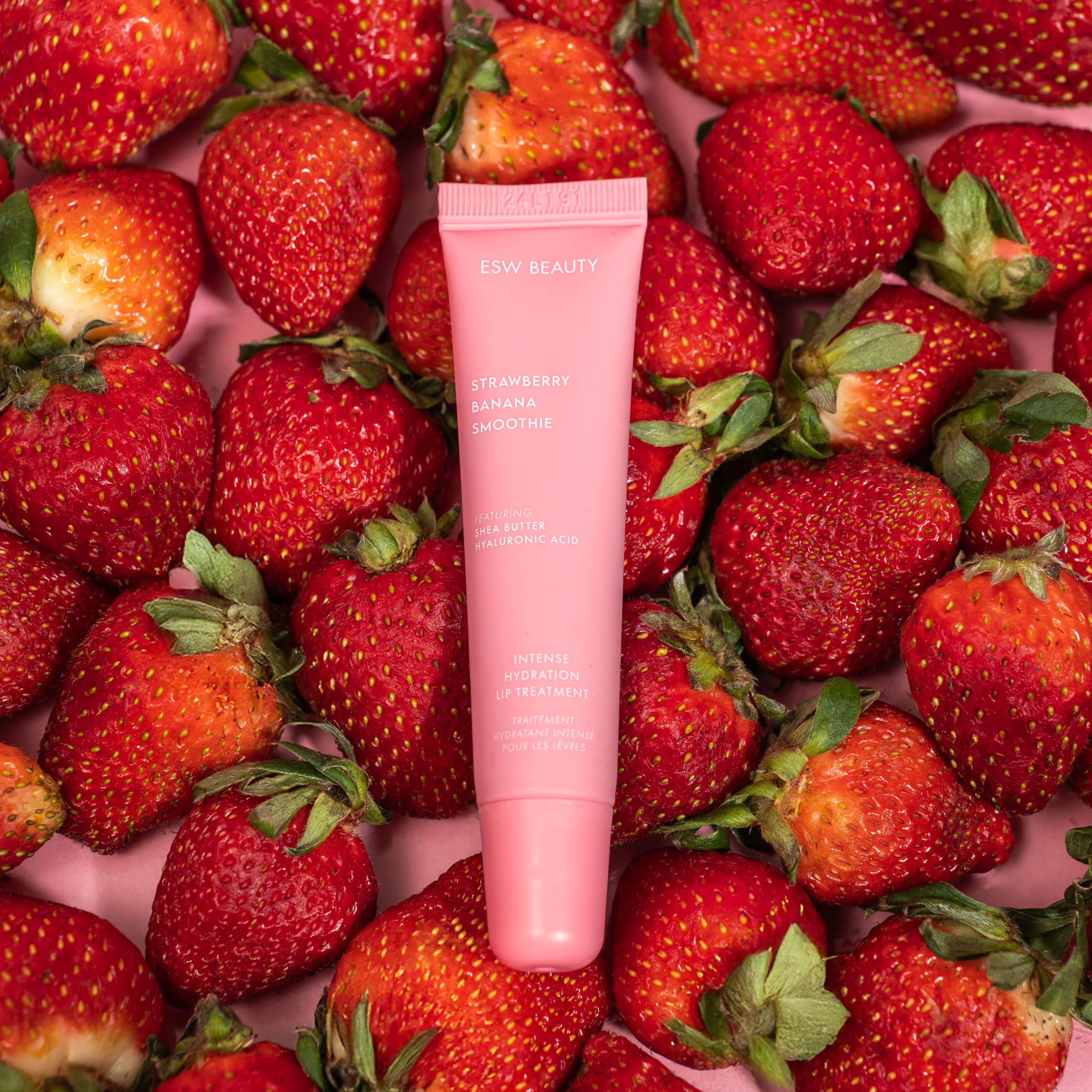 ESW Beauty Strawberry Banana Smoothie Lip Treatment on dry lips shows moisture retention and comfort.