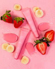 ESW Beauty Strawberry Banana Smoothie Lip Treatment lip-swatch showing soft pink nude tint and moisture.