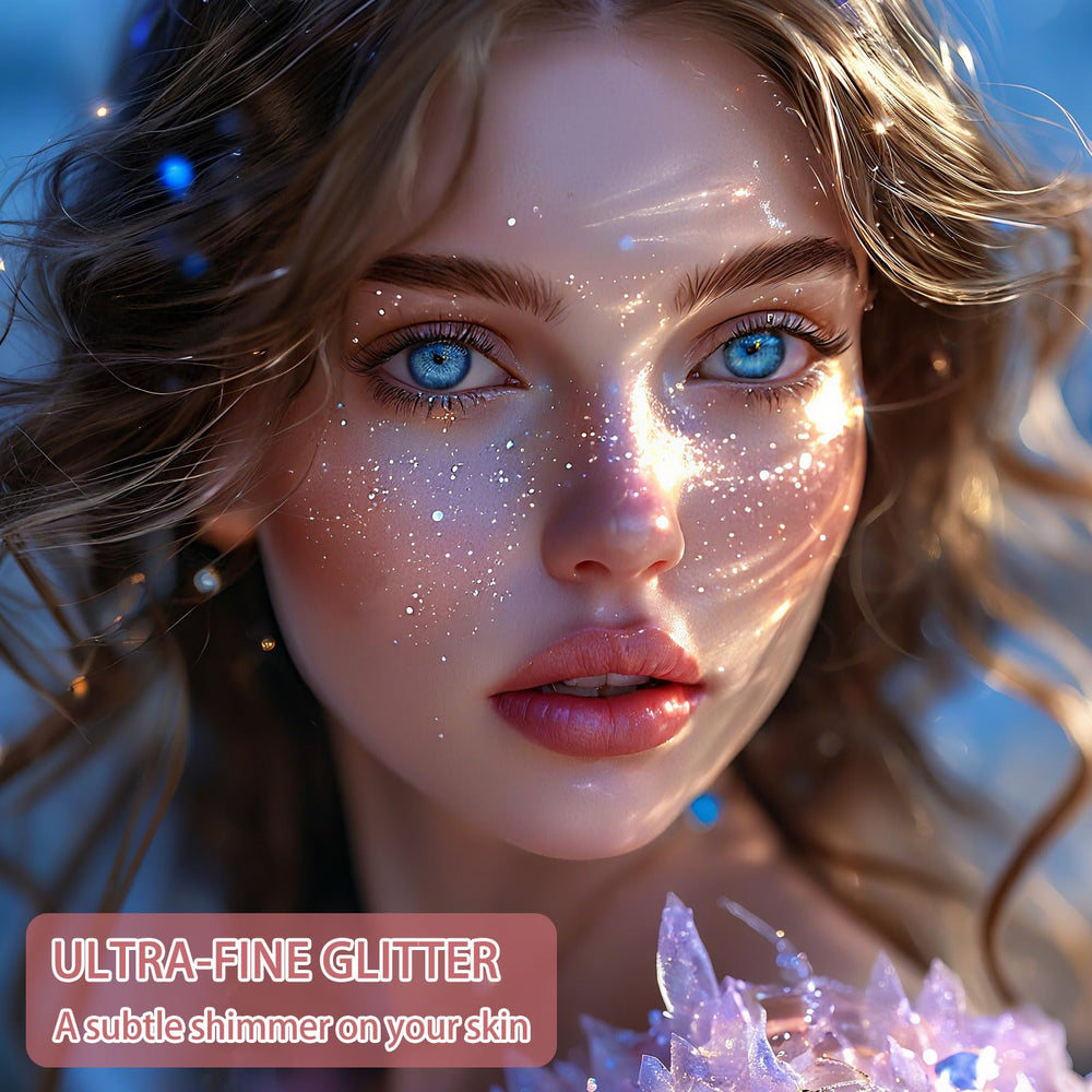 Etercycle Glitter Spray closeup glitter showing holographic shimmer for party-ready radiance.