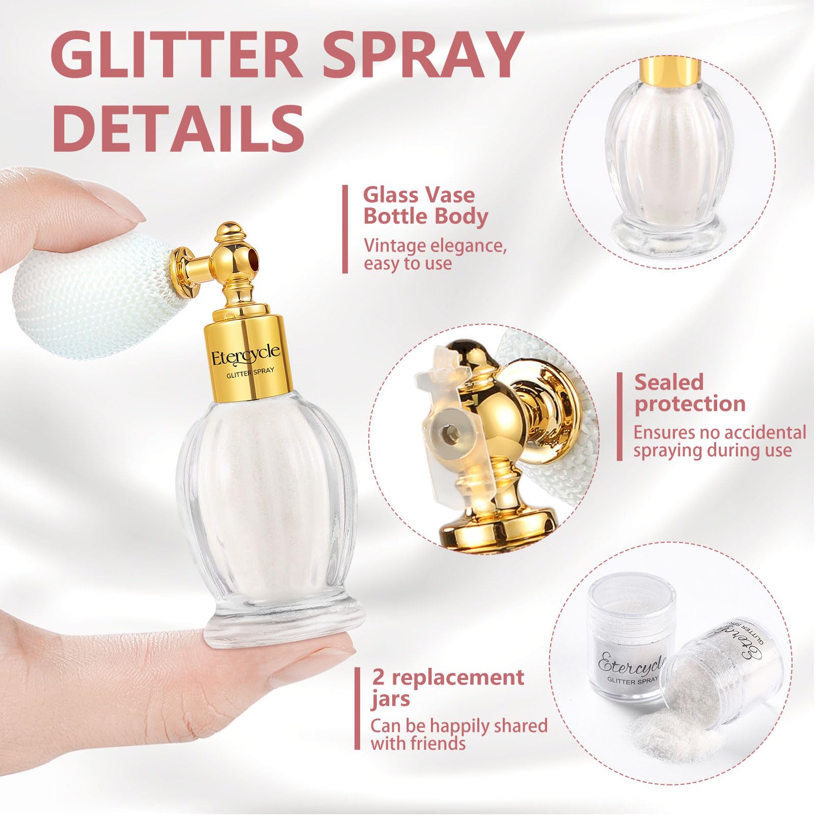 Etercycle Glitter Spray on hair captures vibrant sparkle in daylight.