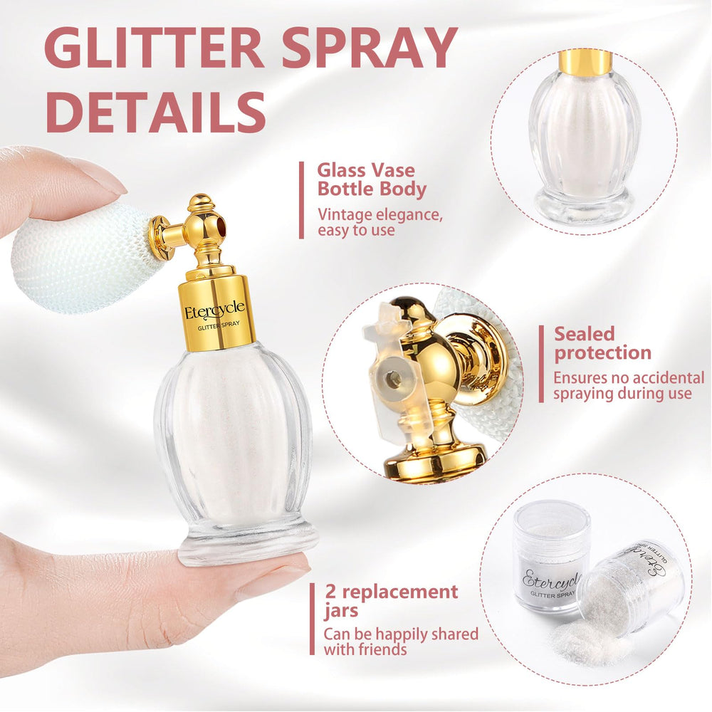 Etercycle Glitter Spray on hair captures vibrant sparkle in daylight.