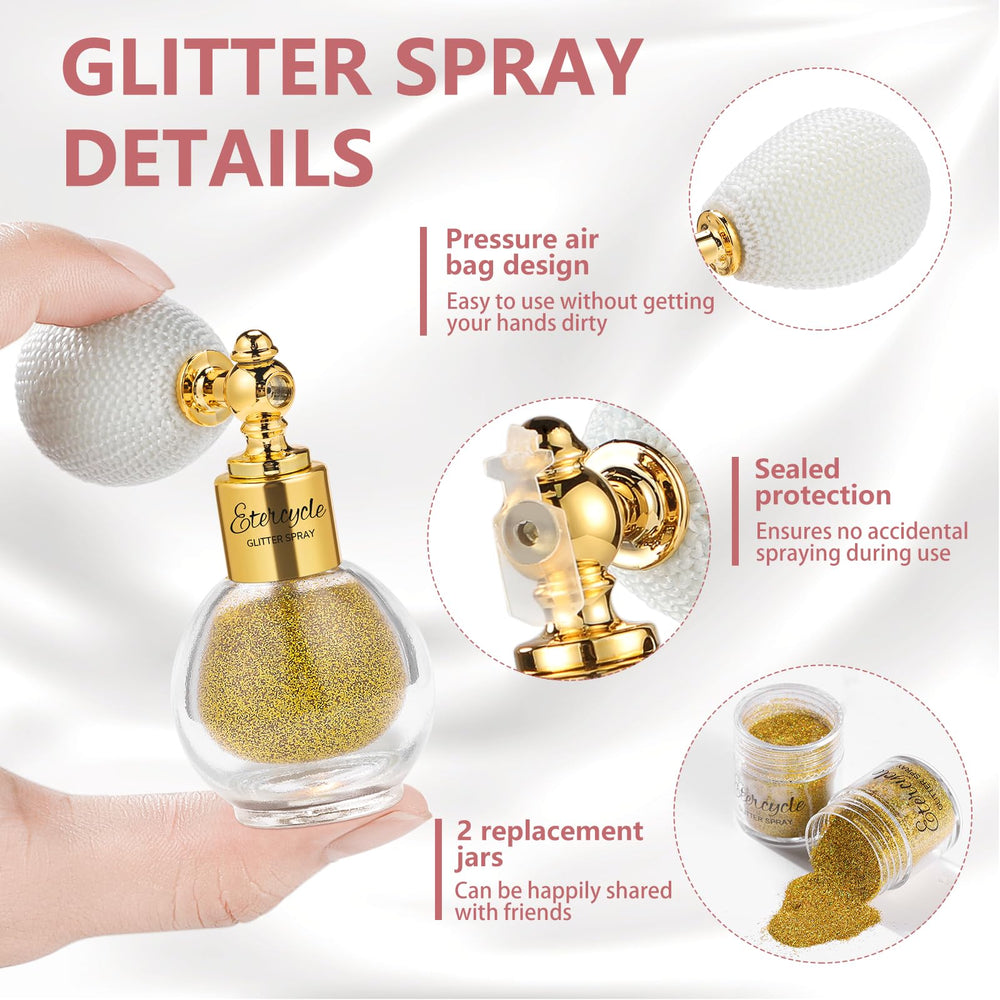 Etercycle glitter spray on skin demonstrates strong adherence with breathable shimmer.