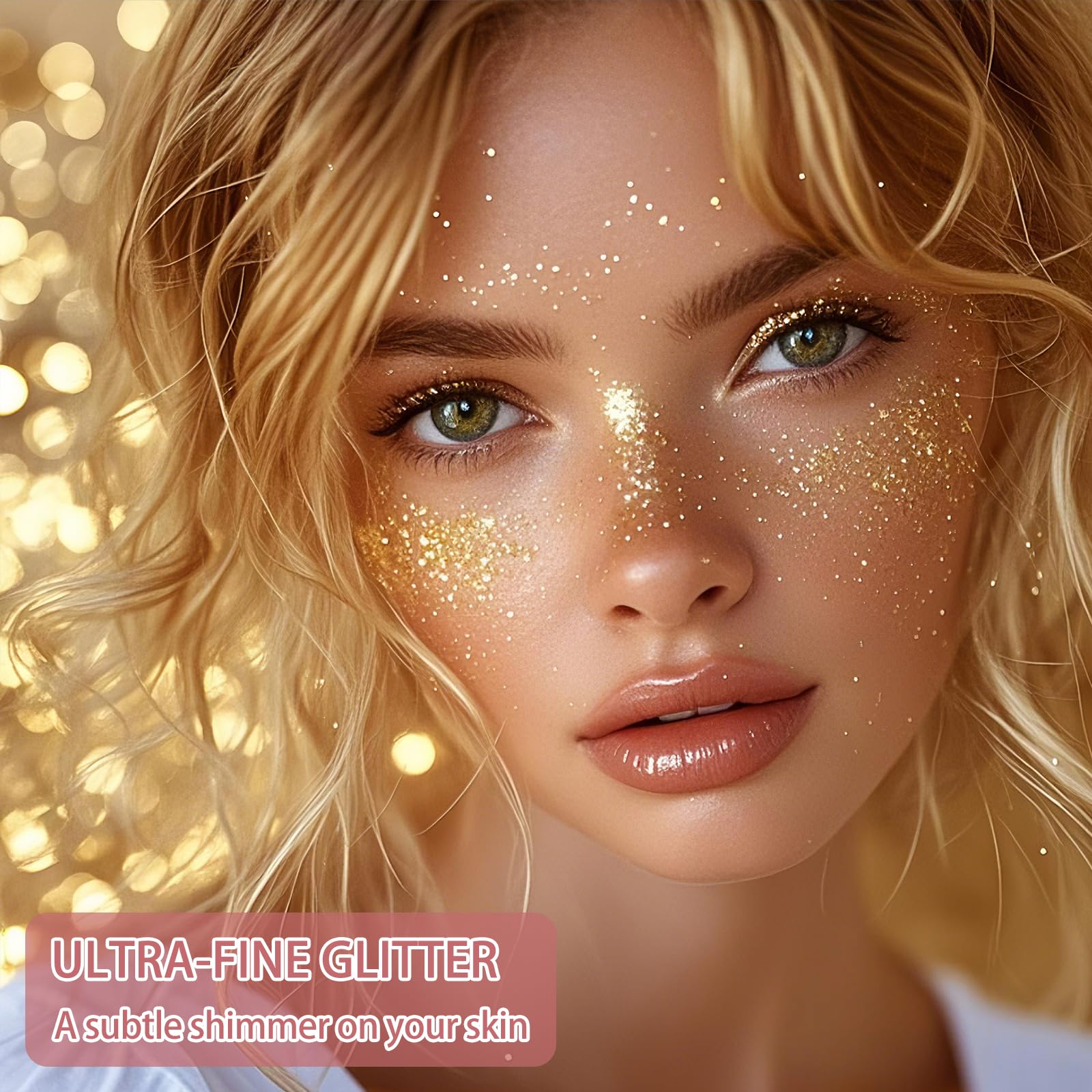 Etercycle gold body glitter spray bottle showing luxurious shimmer for skin.