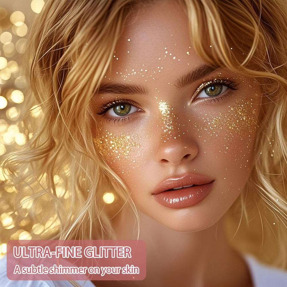 Etercycle gold body glitter spray bottle showing luxurious shimmer for skin.