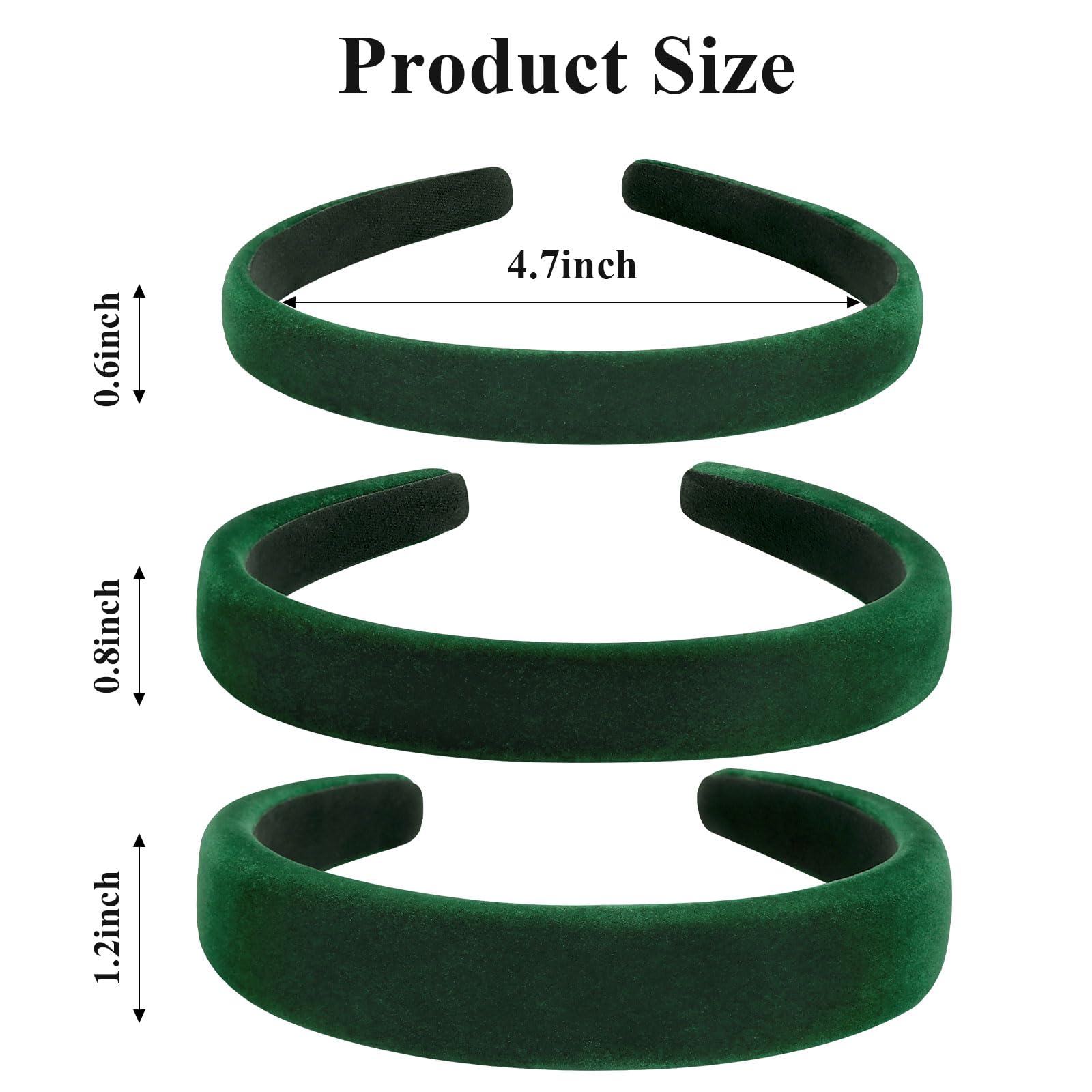Etercycle green headband 0.8in wide, plush velvet padding for daily style.