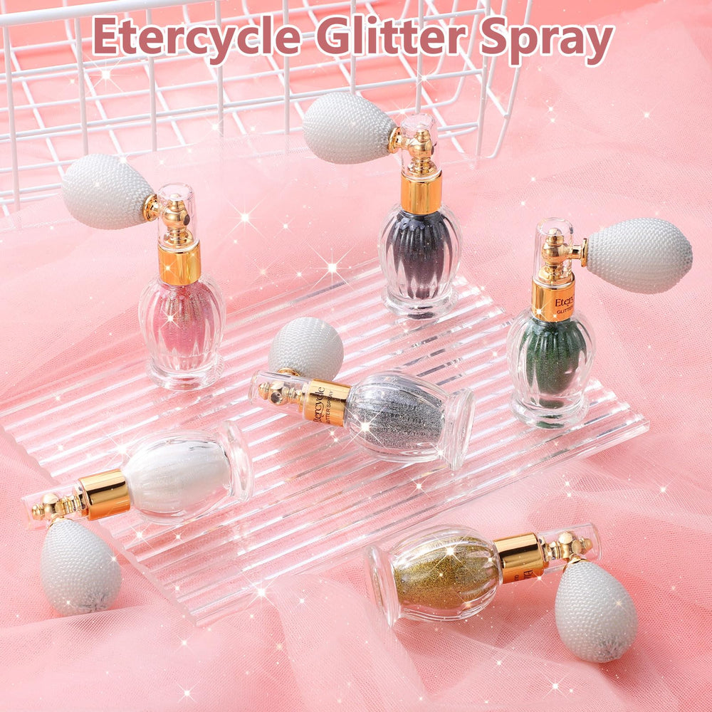 Etercycle Refill bottle packaging demonstrates compact travel-friendly glitter system.