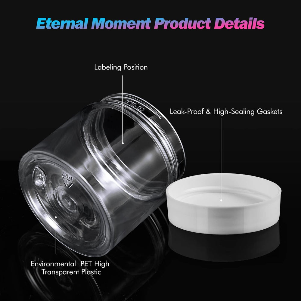 Eternal Moment PET plastic jar highlights durable BPA-free material for safe storage.