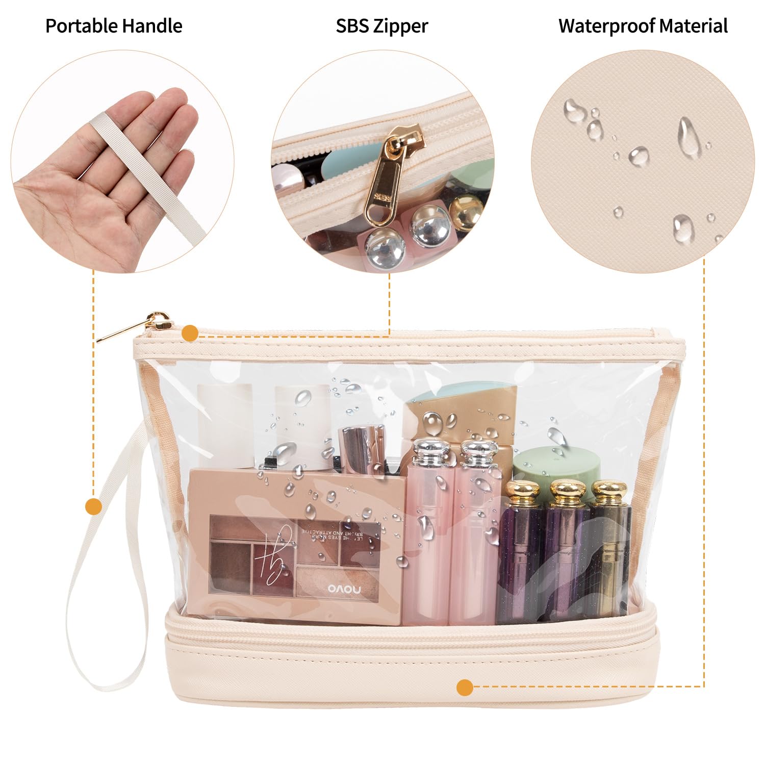 Ethereal Clear Makeup Bag SBS zipper provides smooth, durable operation for daily use.
