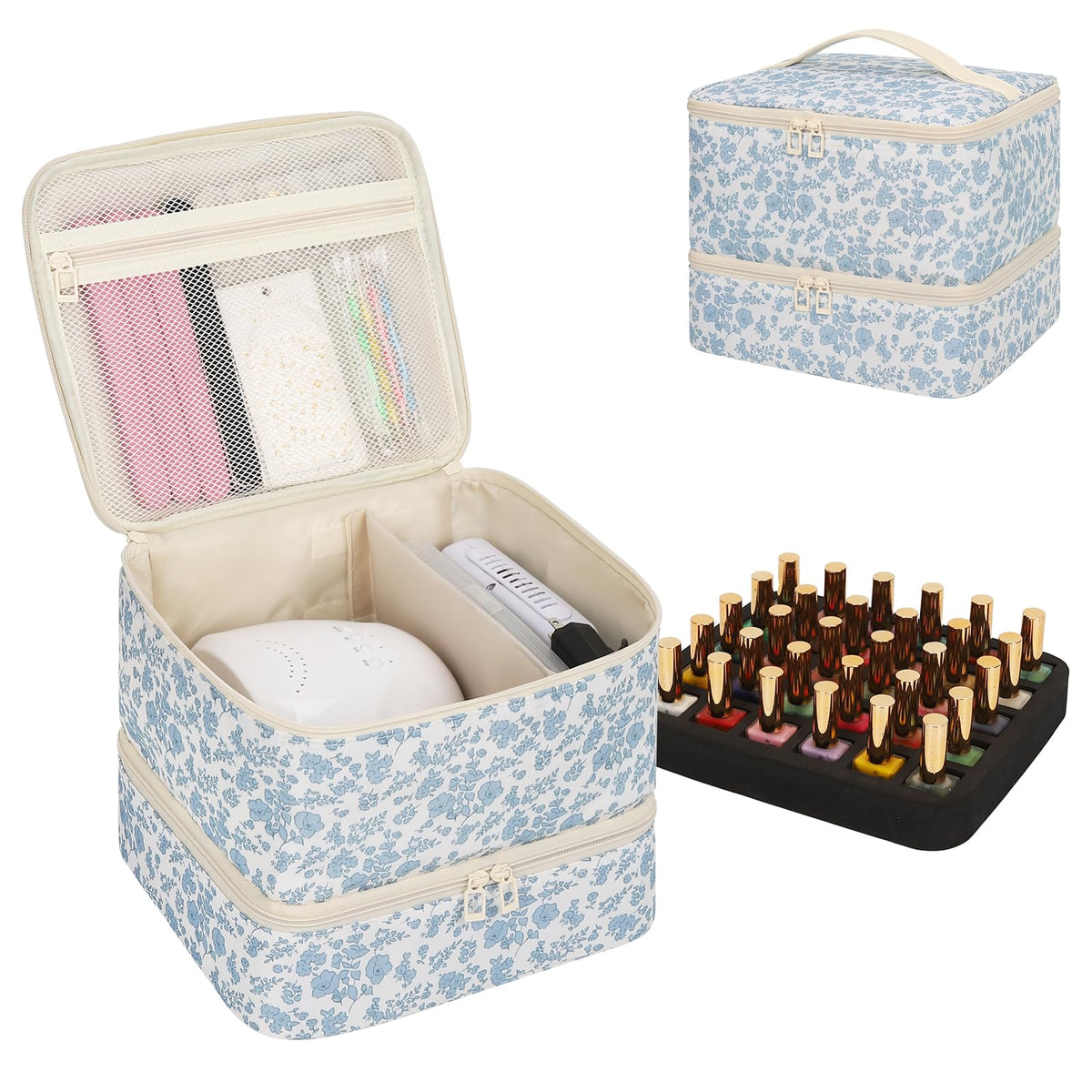 Ethereal Nail Polish Organizer Bag top view shows compact, travel-friendly design for on-the-go manicures.