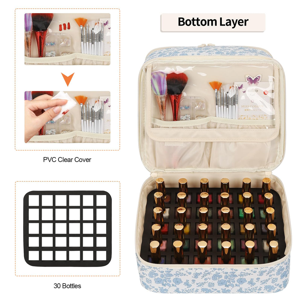 Ethereal Nail Polish Organizer Bag travel handle emphasizes portability for professionals.