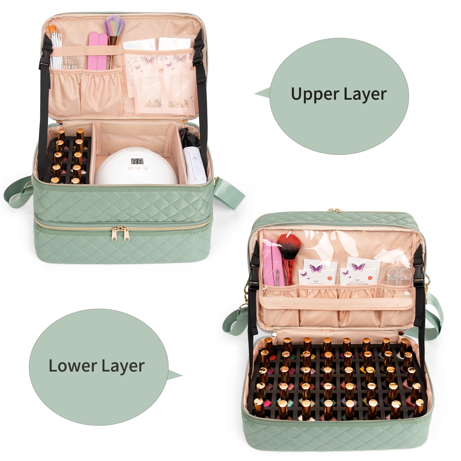 Ethereal nail-polish-organizer-case bottom layer storing 40+ bottles and tools