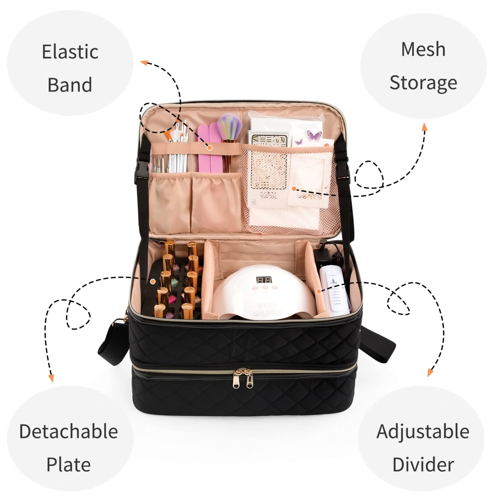Ethereal nail polish organizer case carry handle enables easy transport.