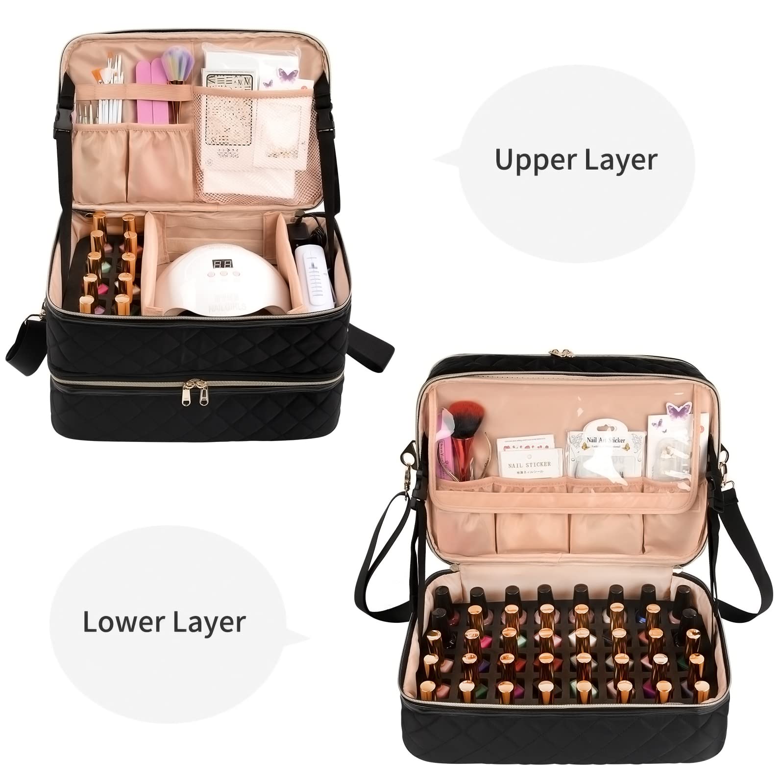 Ethereal nail polish organizer case interior 40-bottles storage capacity keeps polish organized.