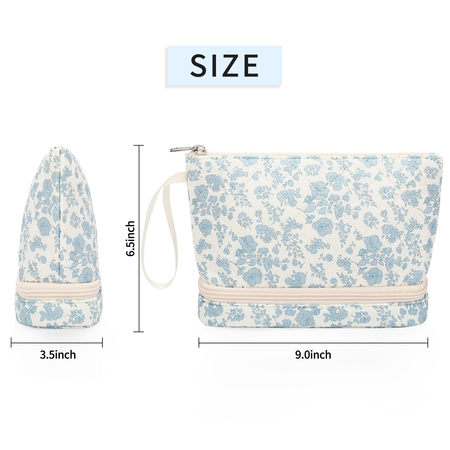 Ethereal small makeup bag portable handle enables on-the-go touch-ups.