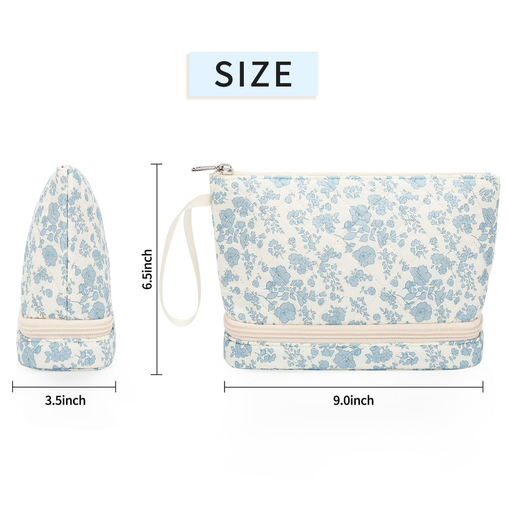 Ethereal small makeup bag portable handle enables on-the-go touch-ups.