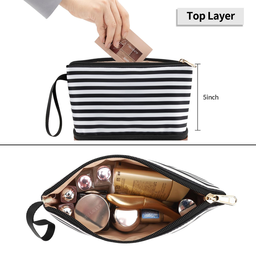 Ethereal small makeup bag lower layer keeps brushes neatly stored.