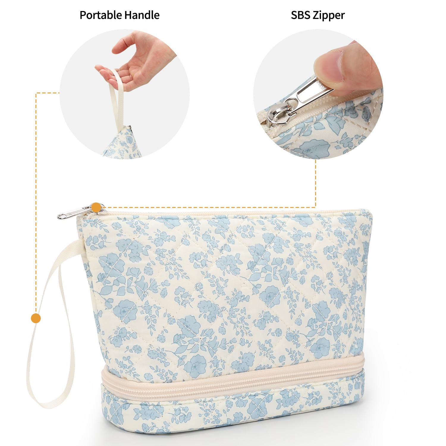 Ethereal small makeup bag SBS zipper ensures durable, smooth opening and closing.