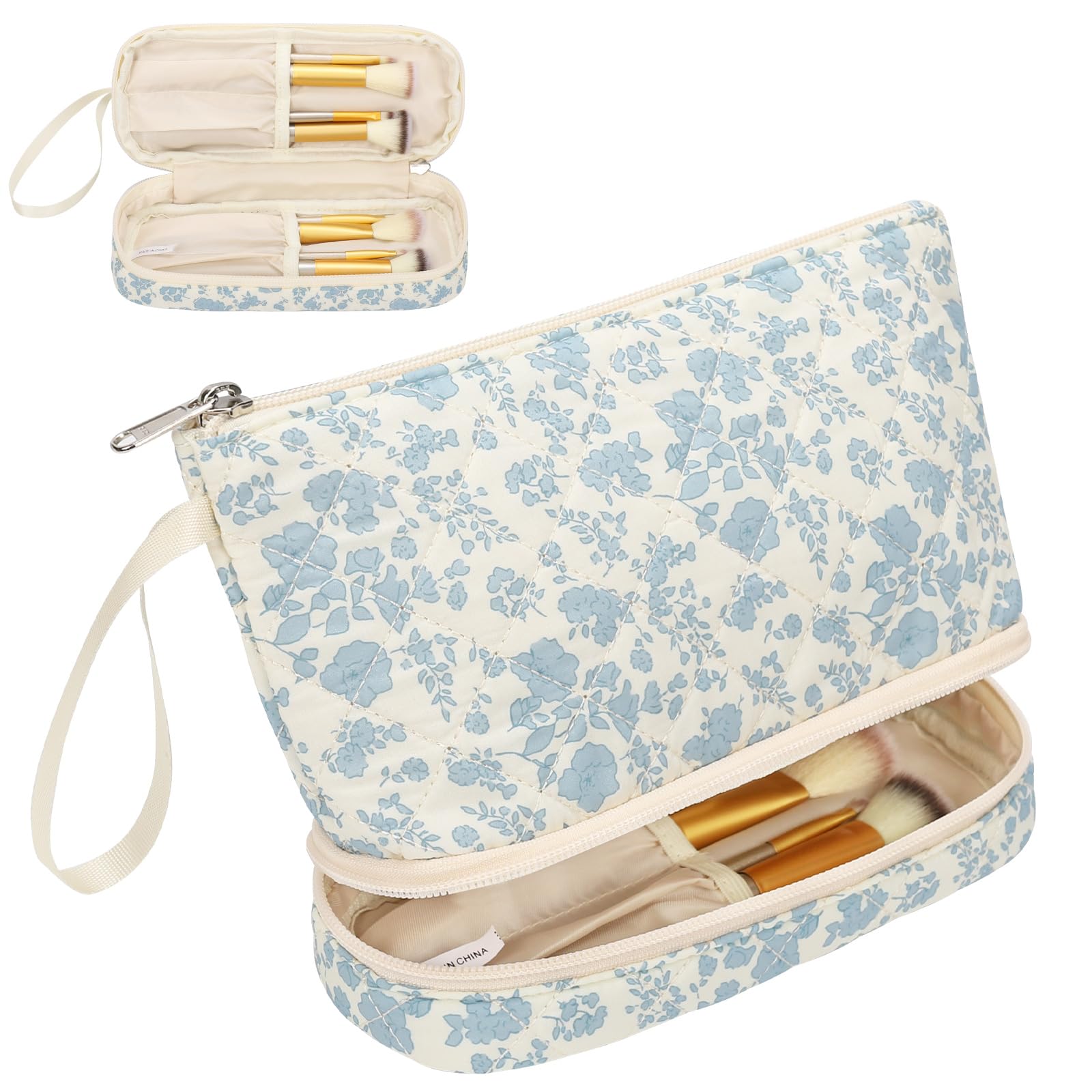Ethereal small makeup bag top layer keeps lipstick and shadows neatly accessible.