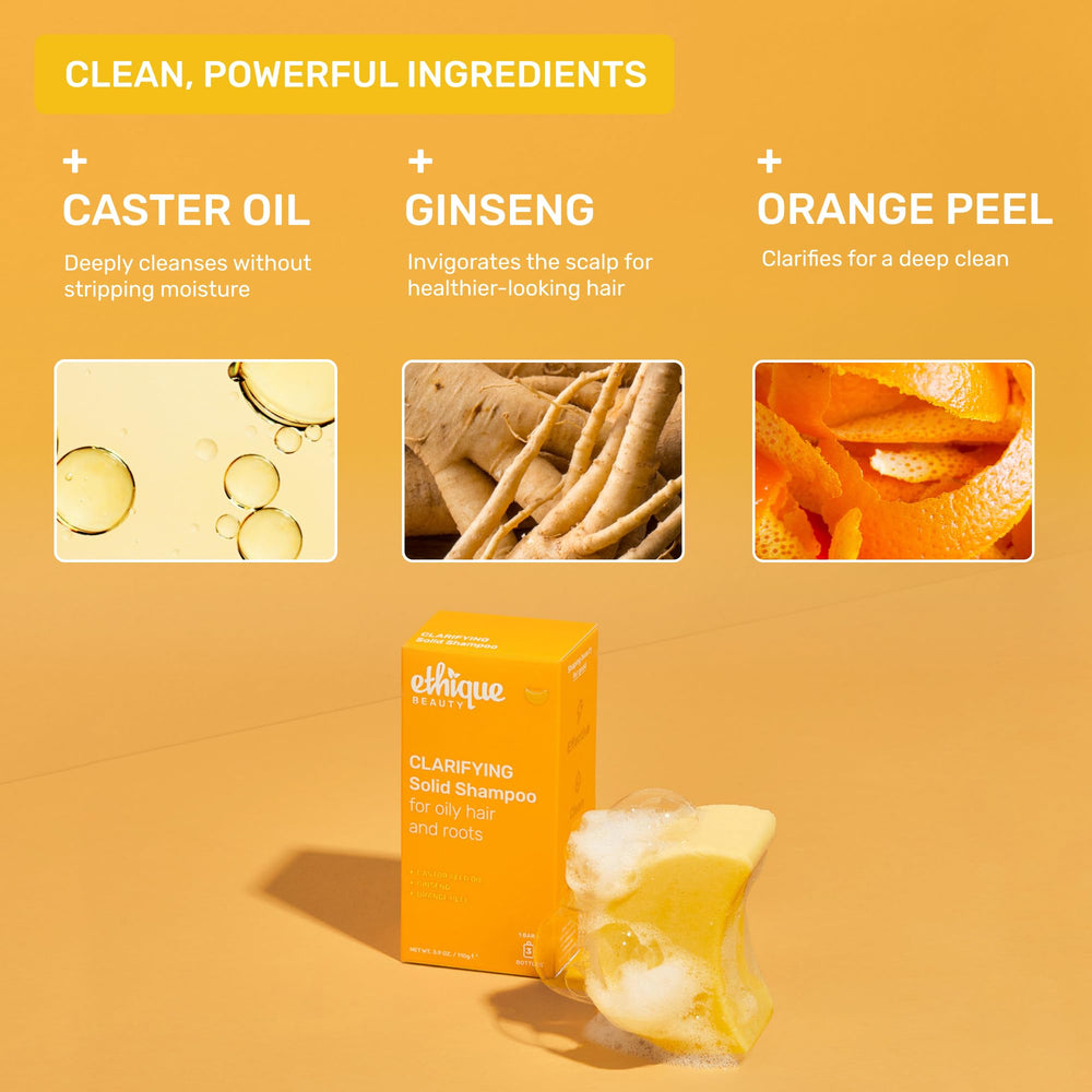 Ethique clarifying shampoo bar vegan cruelty-free packaging supports sustainable haircare