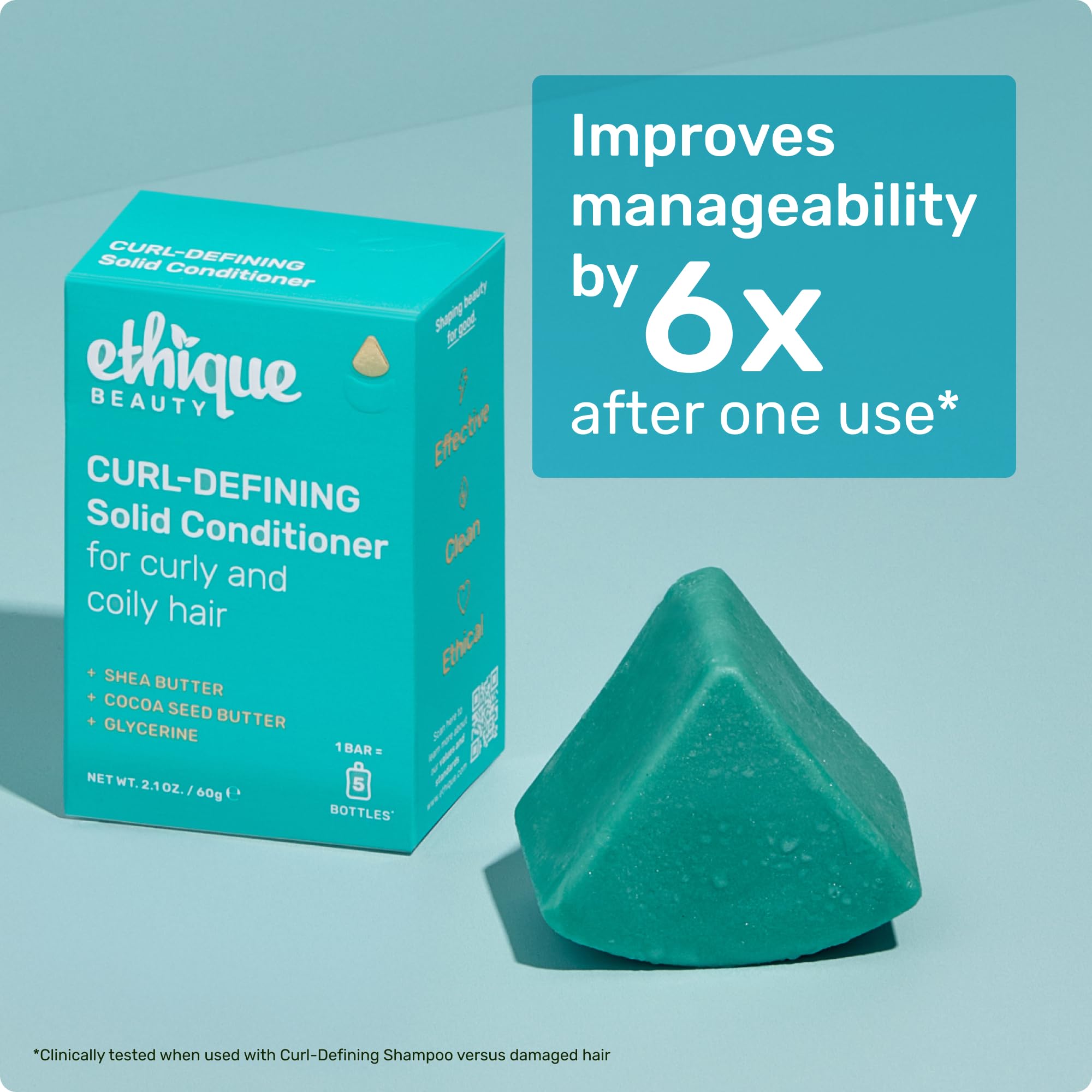 Ethique curl-defining shampoo bar paired beside conditioner for complete routine