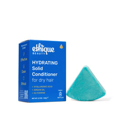 Ethique Hydrating Conditioner Bar packaging showcases plastic-free eco-friendly design.