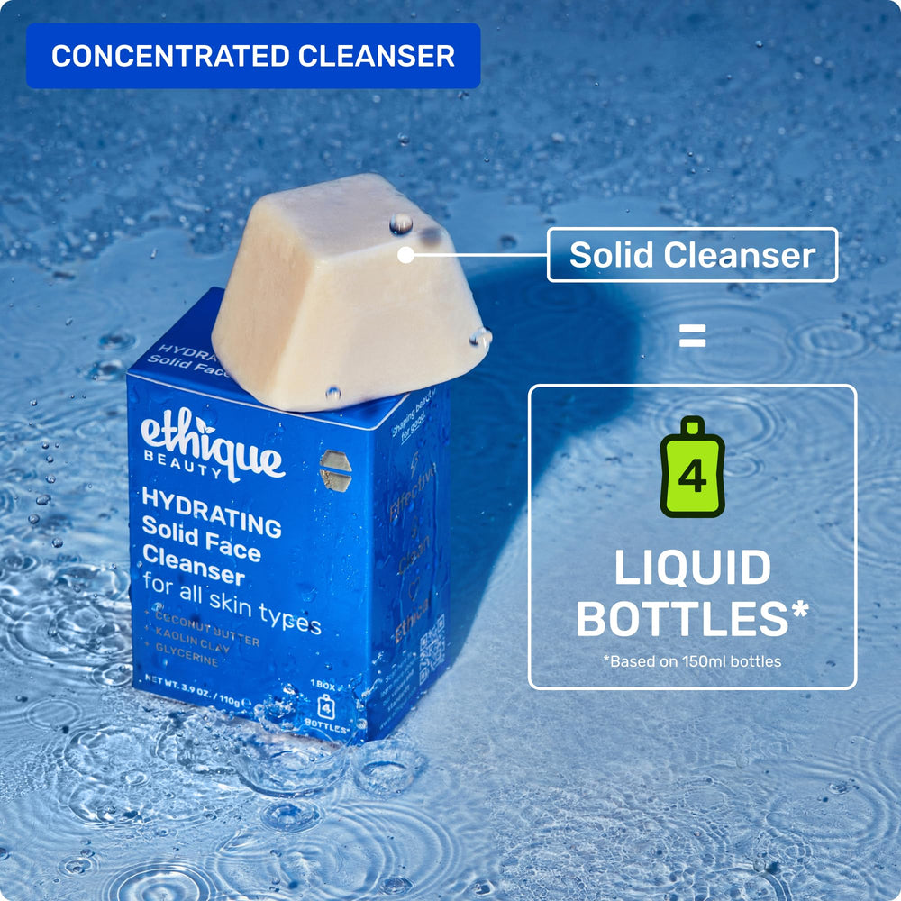 Ethique Hydrating solid cleanser ingredients visual with kaolin clay and glycerin