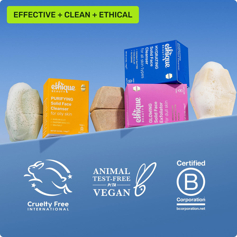Ethique eco-friendly plastic-free packaging concept image supports sustainable skincare