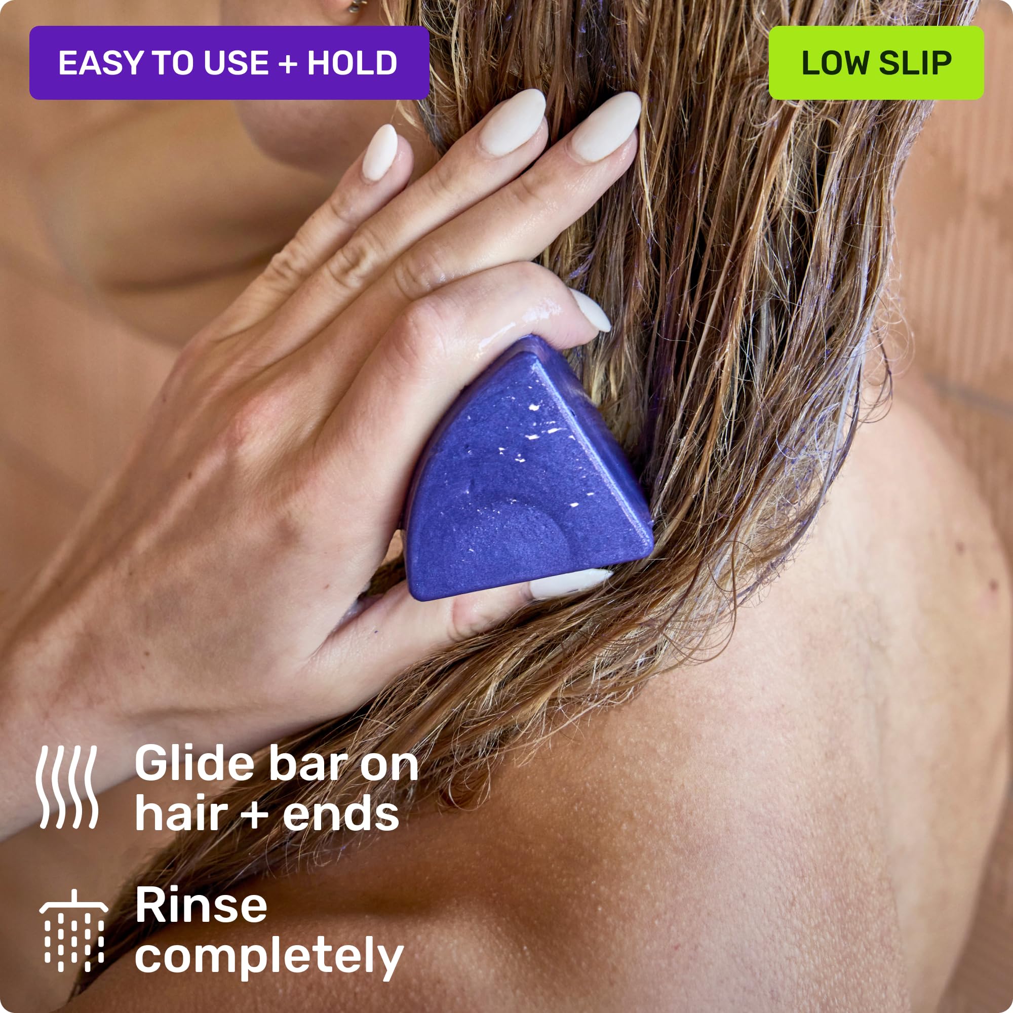 Ethique Purple Conditioner Bar color-safe formula preserves vibrancy on color-treated hair.