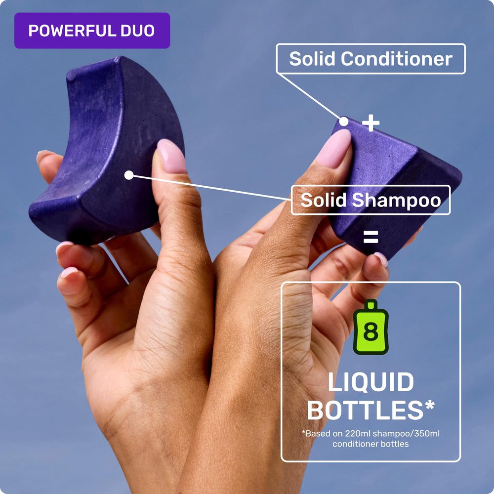 Ethique purple shampoo bar travel-size is compact for on-the-go freshness.