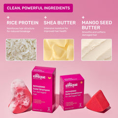 Ethique Repairing Conditioner Bar shea butter close-up highlights deep moisture for revitalized hair.