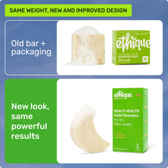 Ethique Scalp Health Shampoo Bar with oatmeal close-up showing soothing ingredients for irritated scalps.
