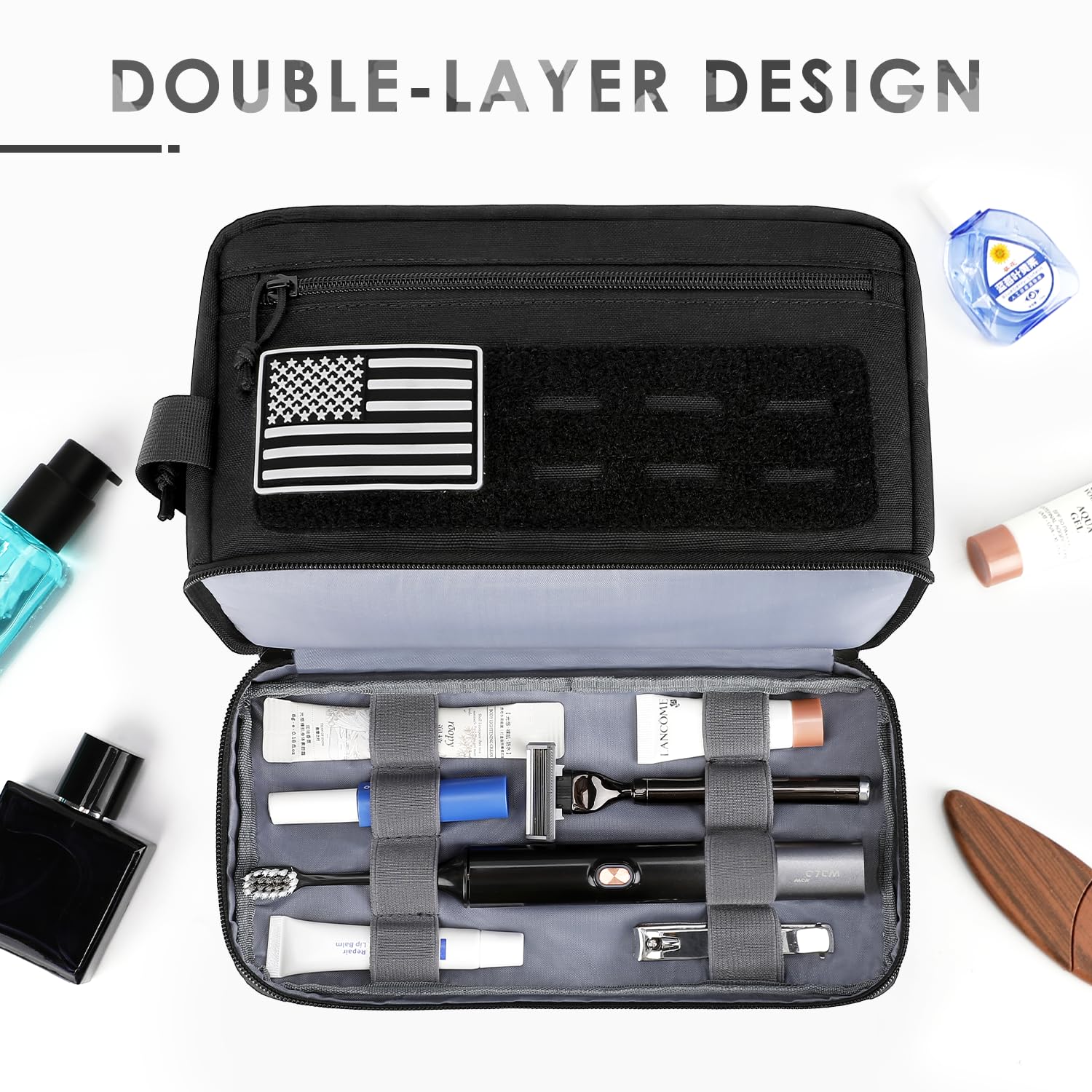 ETRONIK tactical toiletry bag MOLLE pouches for versatile modular storage.