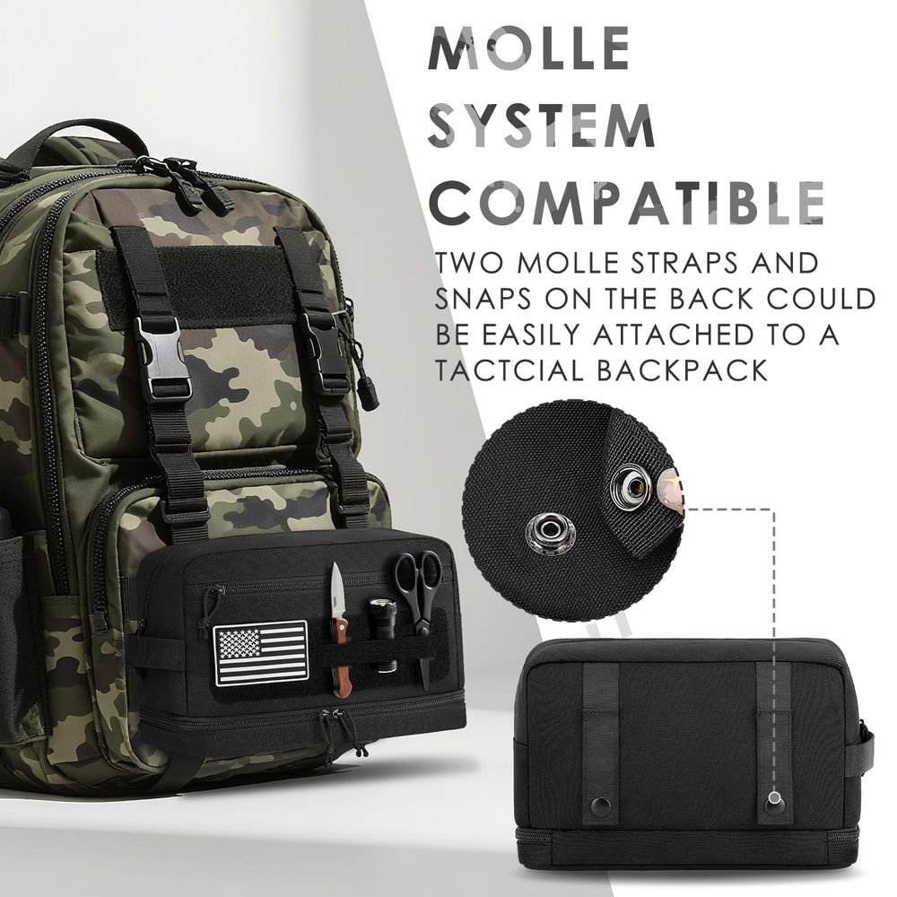 ETRONIK tactical toiletry bag wide opening for easy access.