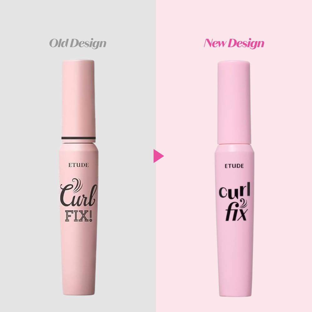 ETUDE Curl Fix Mascara brush closeup demonstrates precise curling, grabbing lashes from root to tip.