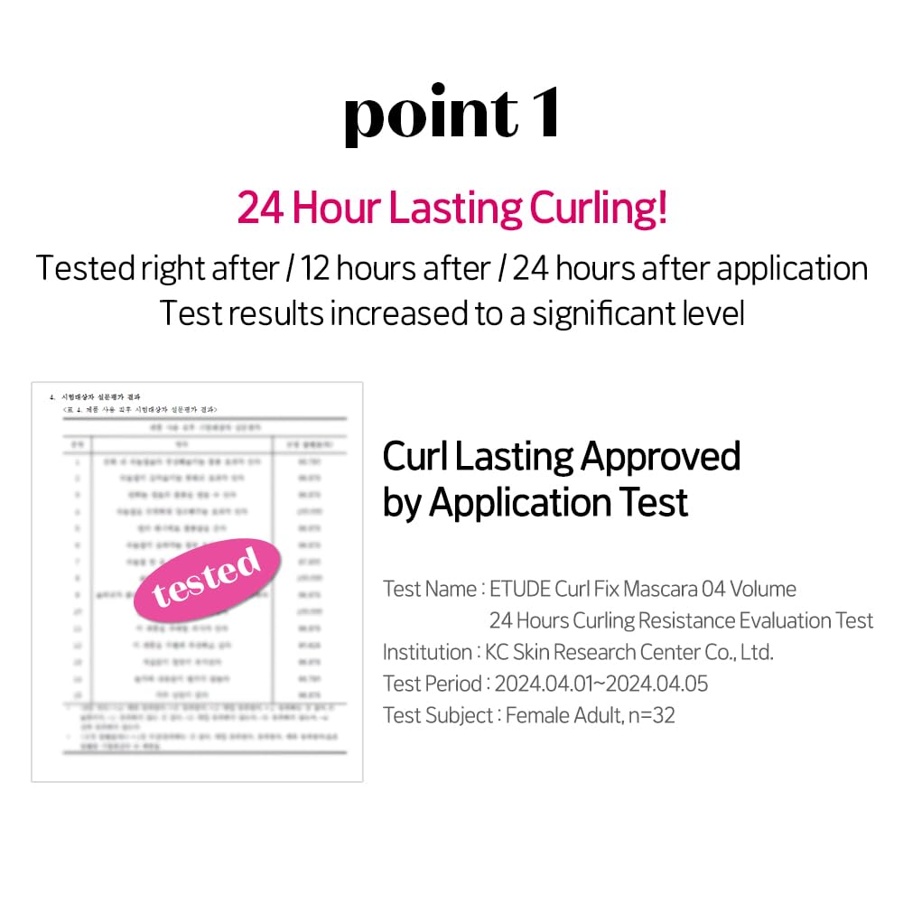ETUDE Curl Fix Mascara lashes before after show dramatic lift with defined separation