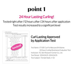 ETUDE Curl Fix Mascara lashes before after show dramatic lift with defined separation