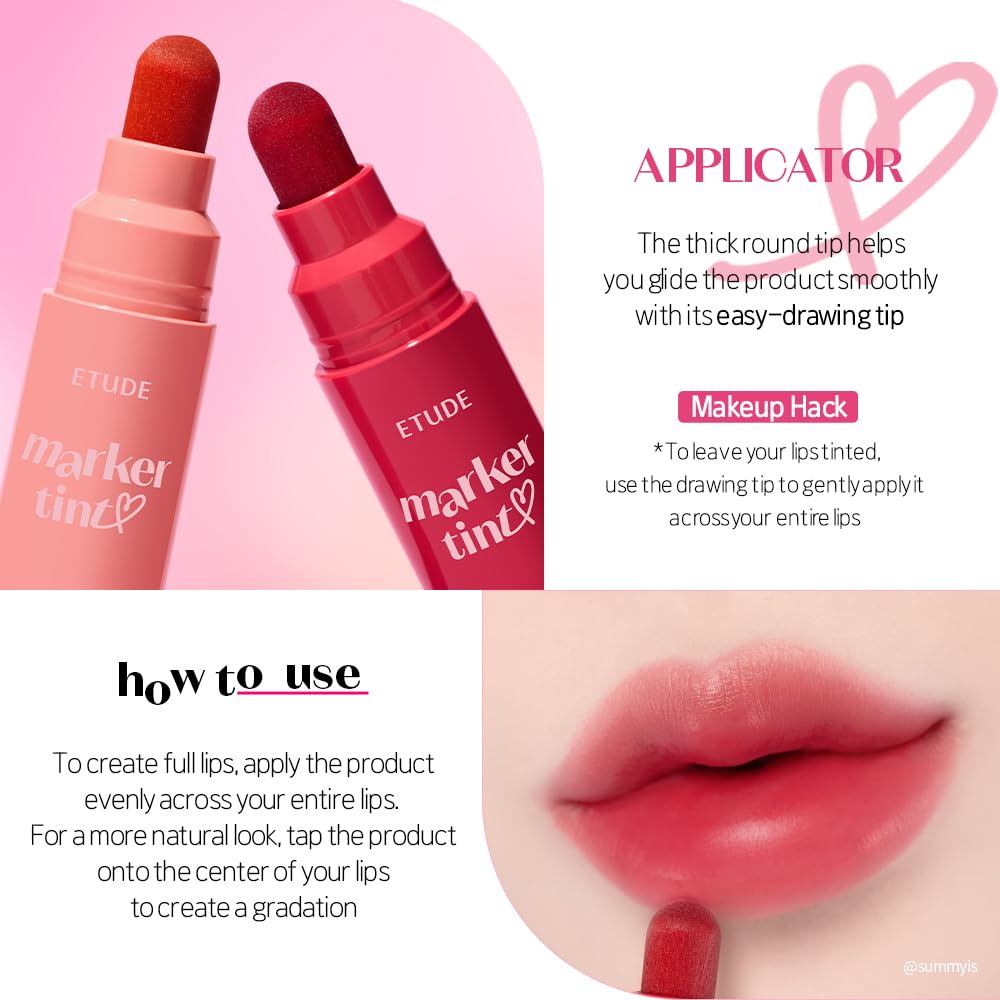 ETUDE Dear Darling Marker Tint 8 Cherry Punch packaging closeup highlights compact portability