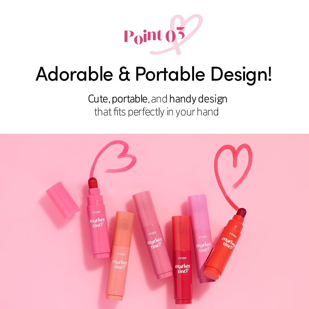 ETUDE Dear Darling Marker Tint 8 Cherry Punch wand-tip image emphasizes easy-to-draw feature