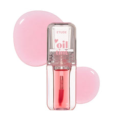 Etude Dear Darling Oil Tint #5 Red Oil wand close-up shows glossy hydration for dry lips.