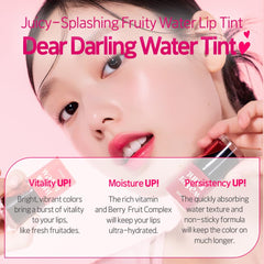ETUDE Dear Darling Water Tint Grape Ade berry swatch shows bold, buildable lip color.