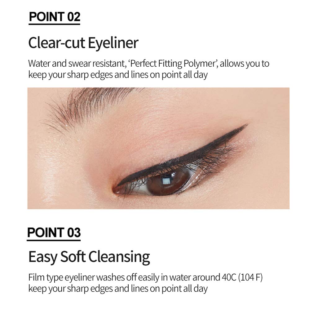 ETUDE Drawing Show Brush Eyeliner oil-resistant edge keeps shape intact.