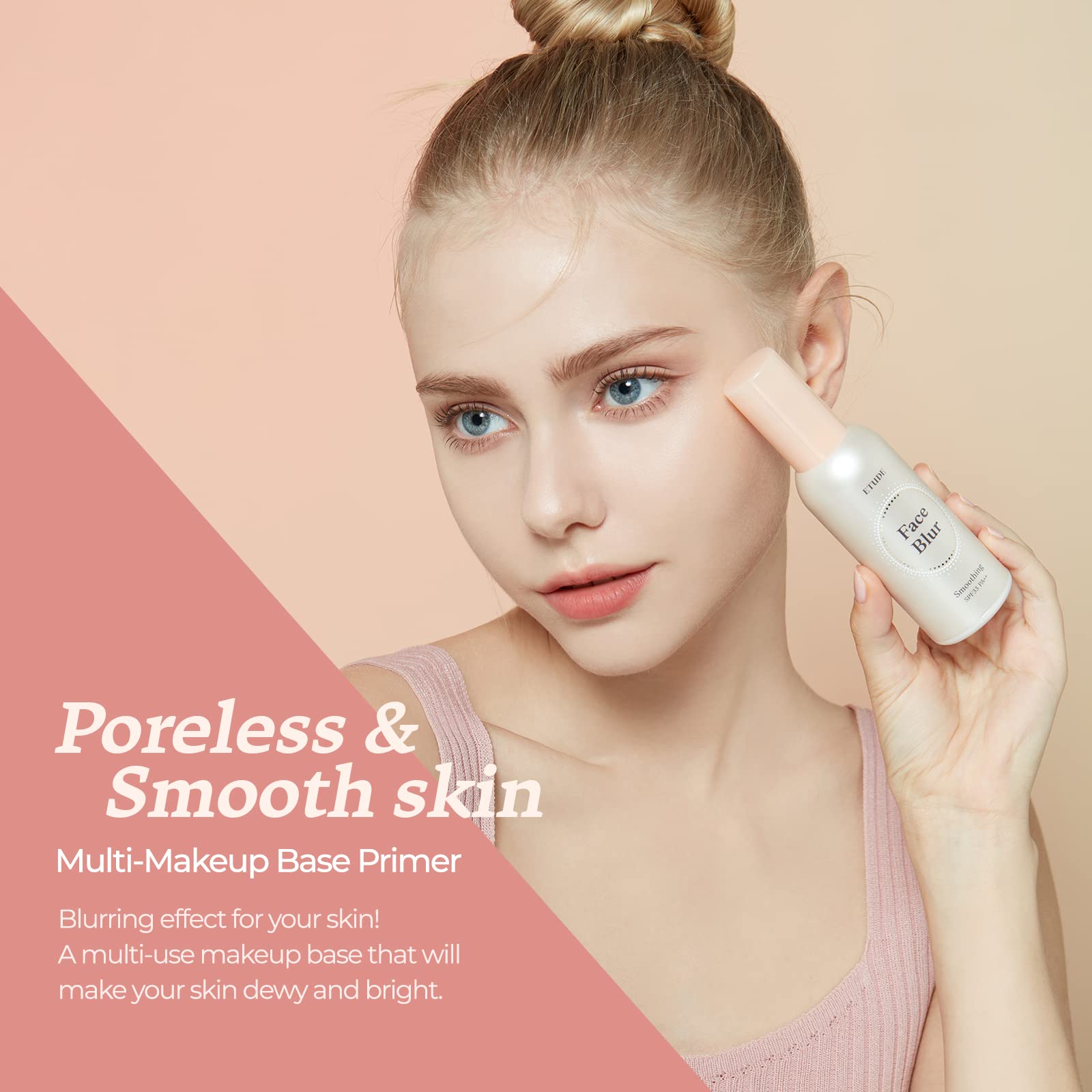 ETUDE Face Blur texture smoothing close-up showing refined skin texture.