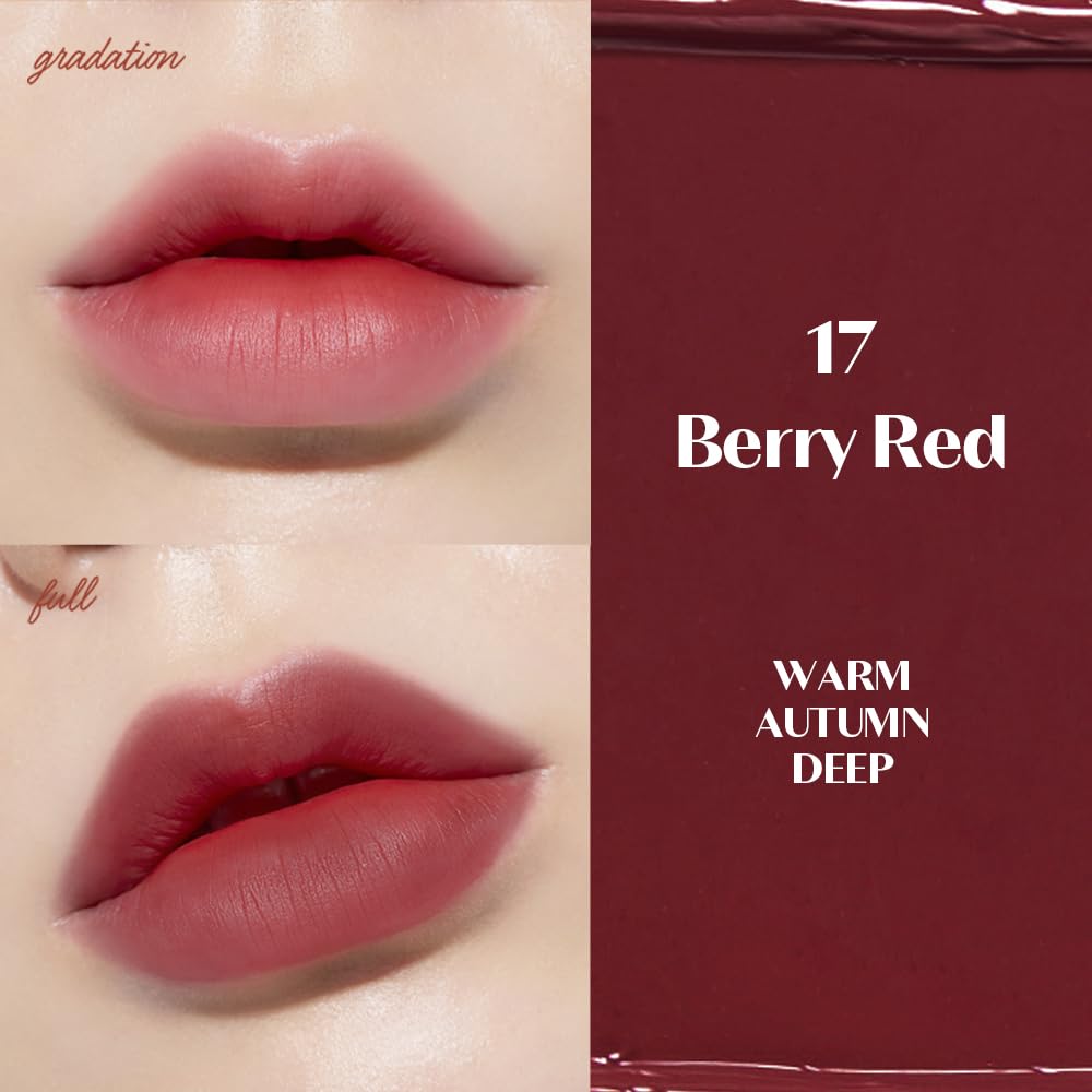 ETUDE Fixing Tint 17 Berry Red applicator demonstrates smooth, precise lip application.
