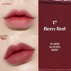 ETUDE Fixing Tint 17 Berry Red applicator demonstrates smooth, precise lip application.