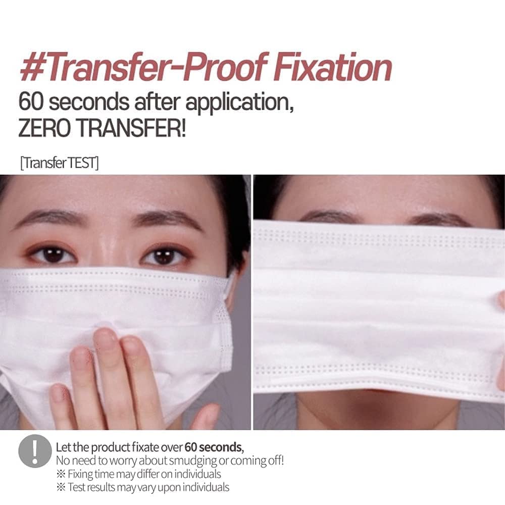 ETUDE Fixing Tint soft matte veneer on lips for smooth texture.