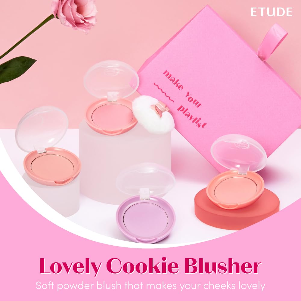 ETUDE Lovely Cookie Blusher Grapefruit Jelly swatch shows soft glow