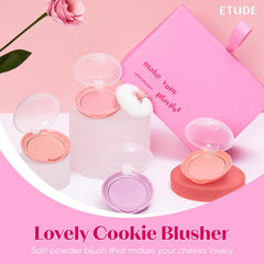 ETUDE Lovely Cookie Blusher Grapefruit Jelly swatch shows soft glow